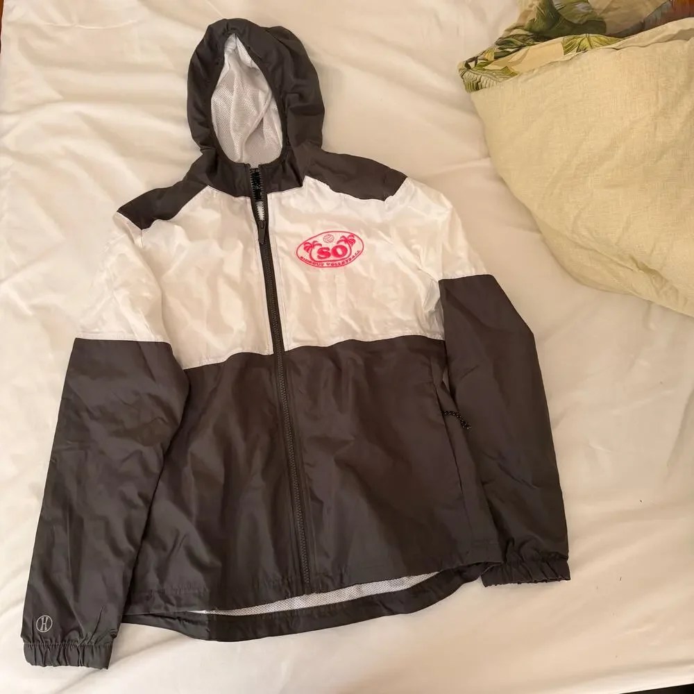 Holloway Women’s Rain Jacket M White Gray Hooded Windbreaker Pink Volleyball - Picture 2 of 12